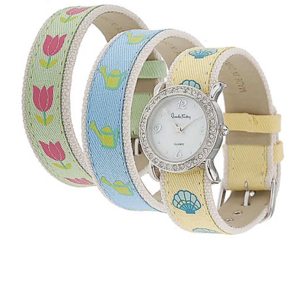 QVC Quacker Factory Silvertone Sparkle Watch with Changeable Ribbon Straps 0039